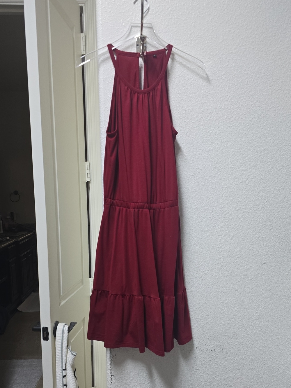 Sleeveless Tiered Midi Dress in Deep Burgundy